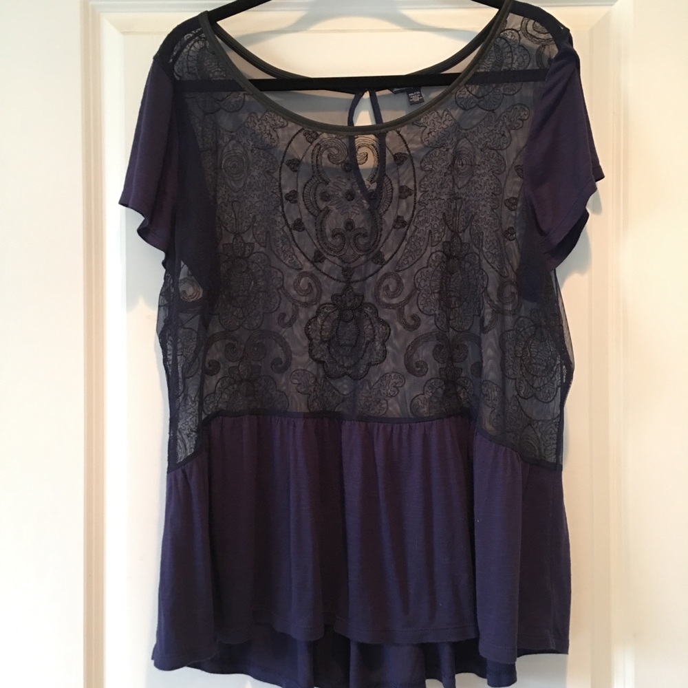 Navy Blue sheer peplum top -American Eagle